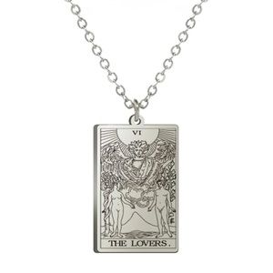 18k White Gold Vintage Tarot Card Necklace Pendant